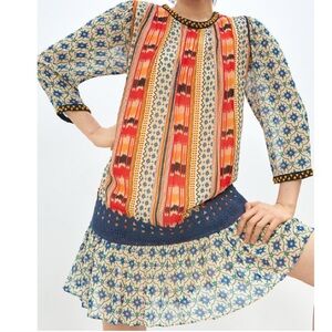 VERB Anthropologie Isa Embroidered Tunic Dress In Blue Size S